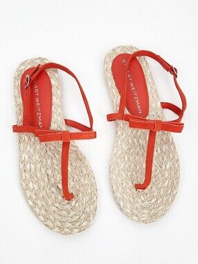 Stuart Weitzman Felicity Leather Bow Slingback Espadrille Sandals  NWT Red SZ 9